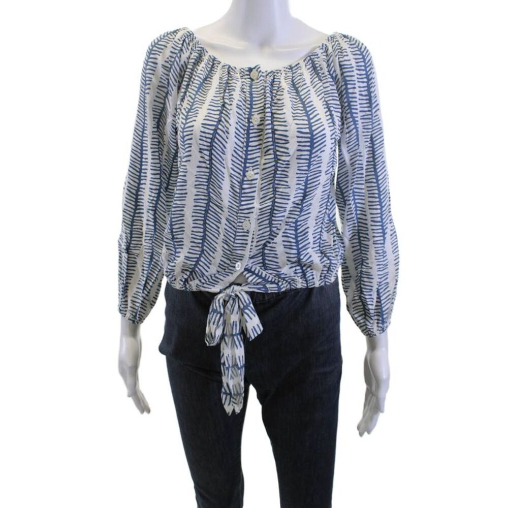 Skemo Womens Bohemian Herringbone Rayon 3/4 Sleeve Button-Up Blouse Size S